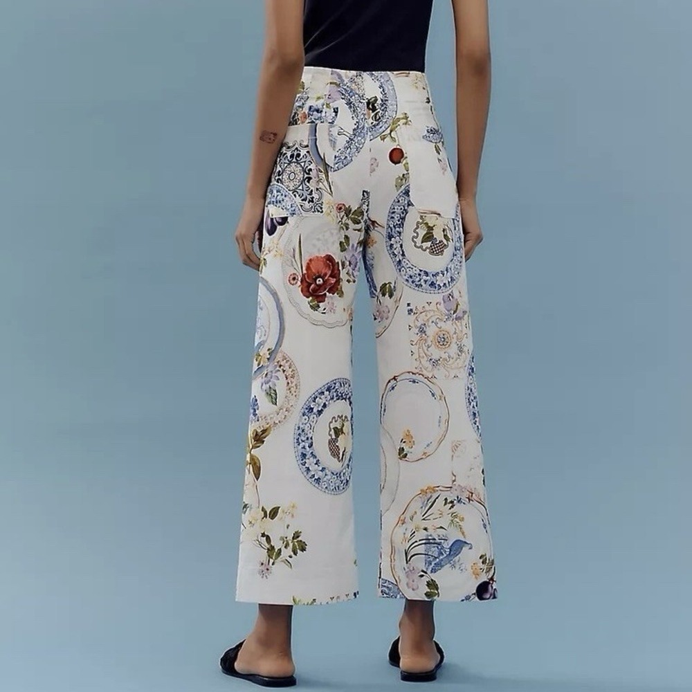 Anthropologie Colette Crop Wide-Leg Pants Sz 27 Maeve Floral Scarf Tapestry NWT - Picture 2 of 8